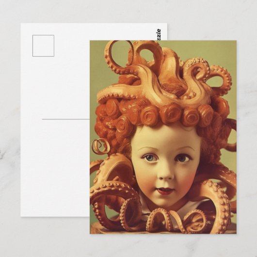 Retro Octopus Doll Head Assemblage Briefkaart (Voorkant / Achterkant)