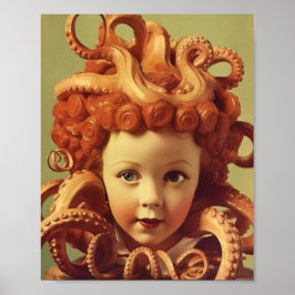 Retro Octopus Doll Head Assemblage Poster