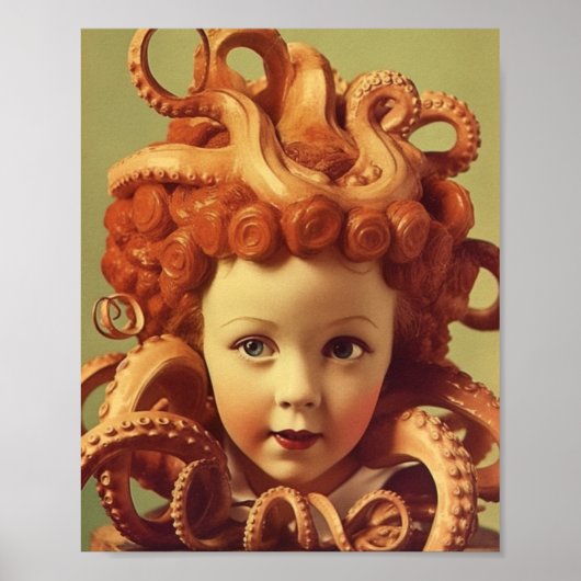 Retro Octopus Doll Head Assemblage Poster (Voorkant)