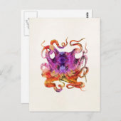 Retro  Octopus Tie Dye Waterverf Paars Briefkaart (Voorkant / Achterkant)