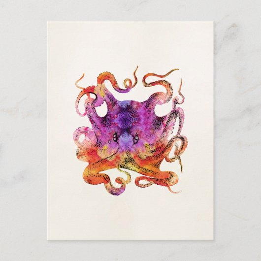 Retro  Octopus Tie Dye Waterverf Paars Briefkaart (Voorkant)
