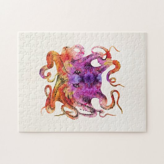 Retro  Octopus Tie Dye Waterverf Paars Legpuzzel (Horizontaal)