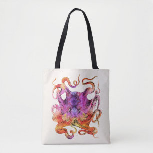 Retro Octopus Tie Dye Waterverf Paars Tote Bag