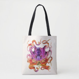 Retro  Octopus Tie Dye Waterverf Paars Tote Bag