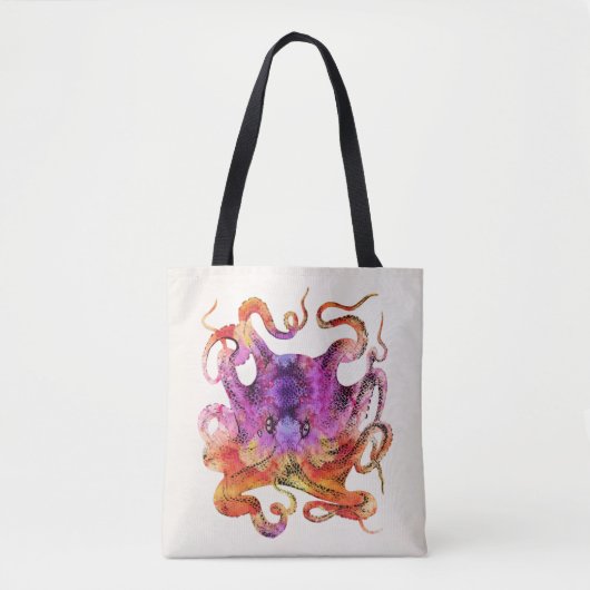 Retro  Octopus Tie Dye Waterverf Paars Tote Bag (Voorkant)