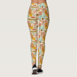 Retro Oerwoud Dieren Schattige Patroon Leggings