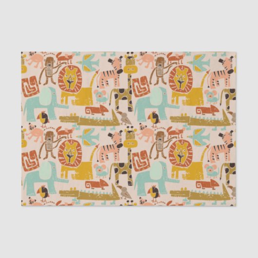 Retro Oerwoud Dieren Schattige Patroon Tissuepapier (Voorkant)