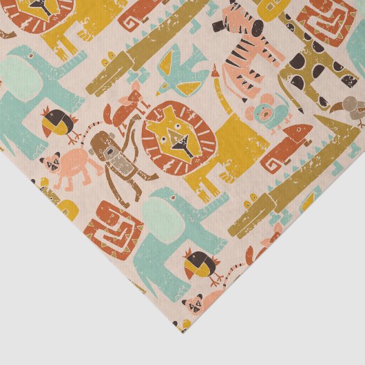 Retro Oerwoud Dieren Schattige Patroon Tissuepapier (Detail)