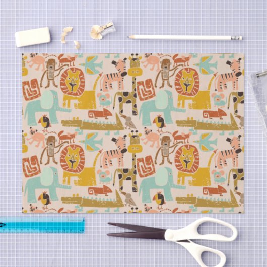 Retro Oerwoud Dieren Schattige Patroon Tissuepapier (Craft)