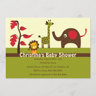 Retro Oerwoud Elephant Baby shower Invitation Kaart