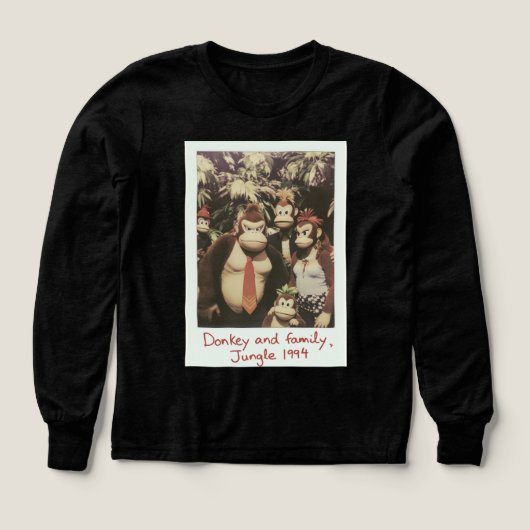 Retro Oerwoud Familie Ezel Crew Lange Mouw T-shirt (Voorkant)