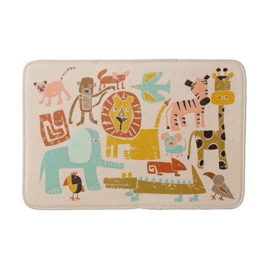 Retro Oerwouden Schattige geïllustreerd Badmat (Voorkant)