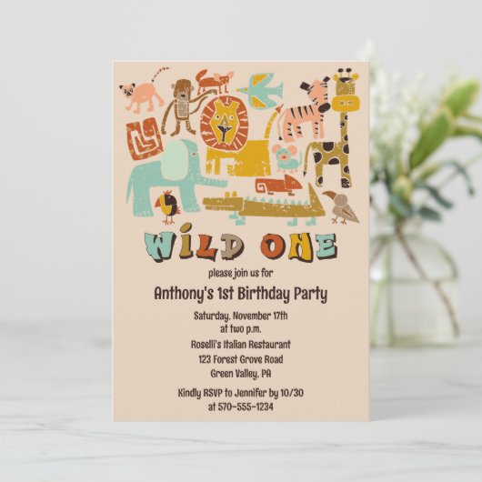 Retro Oerwouden Wild Een Eerste Verjaardag Kaart (Staand voorkant)