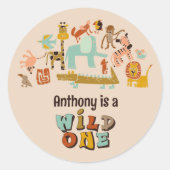 Retro Oerwouden Wild Een Eerste Verjaardag Ronde Sticker (Voorkant)