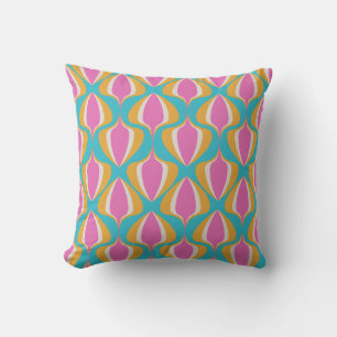Retro Ogee Blauw Oranje Roze Kussen