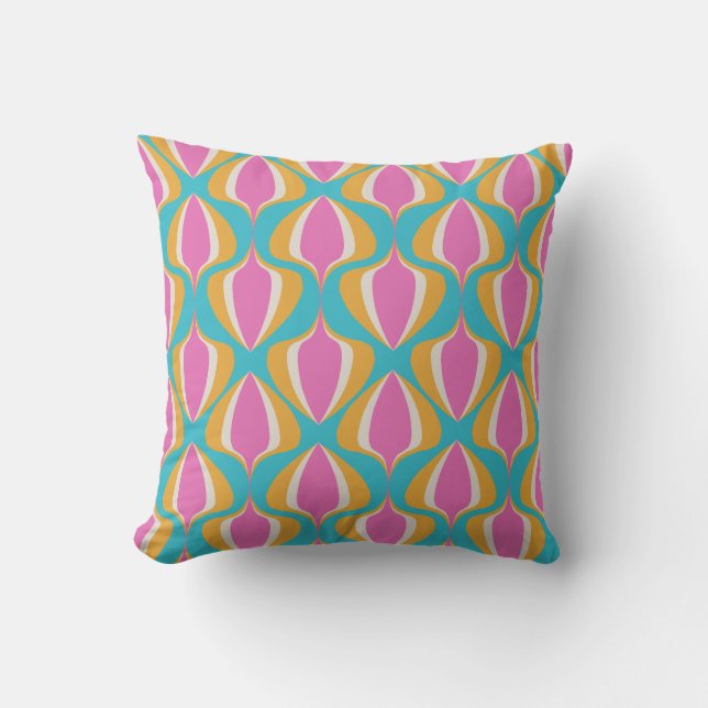 Retro Ogee Blauw Oranje Roze Kussen (Voorkant)