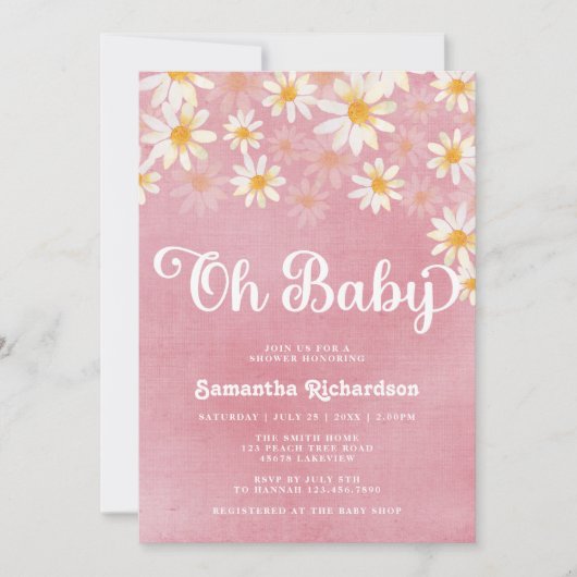 Retro Oh Baby Daisy Baby shower Uitnodiging (Voorkant)