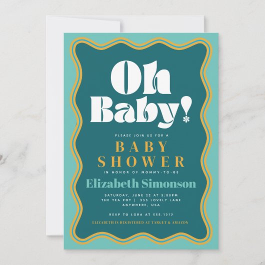 Retro Oh Baby Wavy Squiggle Lijst Baby shower Kaart (Voorkant)