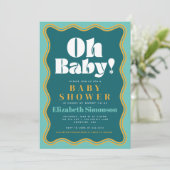 Retro Oh Baby Wavy Squiggle Lijst Baby shower Kaart (Staand voorkant)