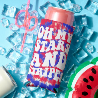 Retro Oh My Stars Strepen Patriottische Tie Dye Seltzer Blikjeskoeler