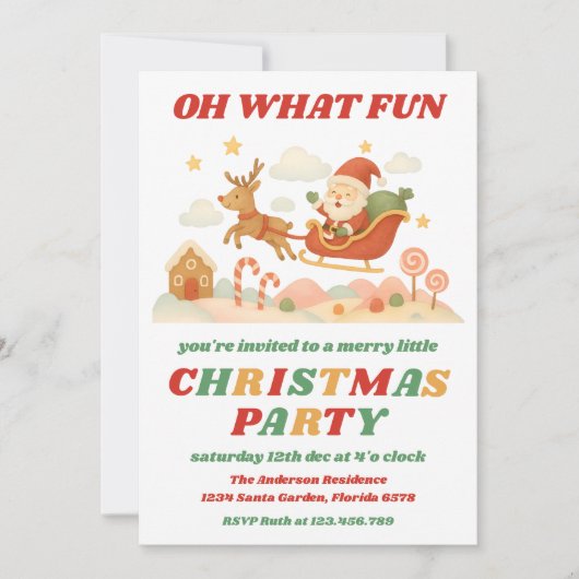 Retro Oh What Fun Editable Christmas Party Kaart (Voorkant)
