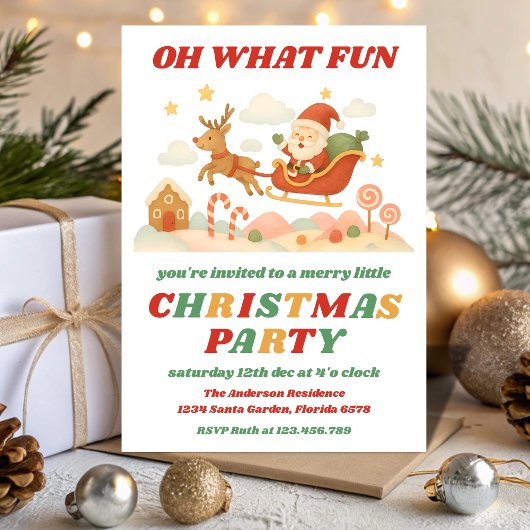 Retro Oh What Fun Editable Christmas Party Kaart