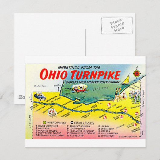 Retro Ohio Turnpike briefkaart (Voorkant / Achterkant)
