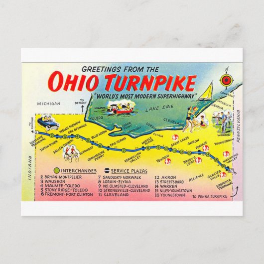Retro Ohio Turnpike briefkaart (Voorkant)