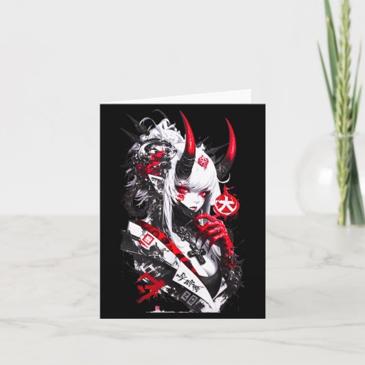 Retro Okami Girl Basic Japan Style Fox Cute Cool M Kaart (Voorkant)