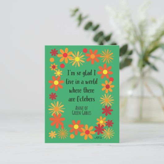 Retro oktober Anne van Green Gables herfst bloemen Briefkaart (Staand voorkant)