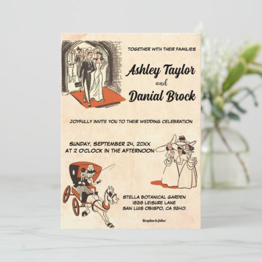  Retro Old 50s Comic Book Classic Wedding Kaart (Staand voorkant)