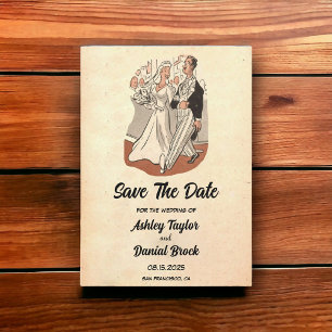  Retro Old 50s Comic Wedding Save the Date Kaart