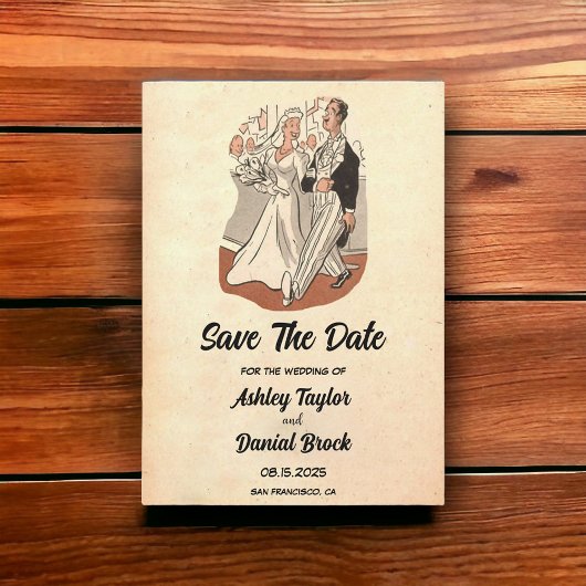 Retro Old 50s Comic Wedding Save the Date Kaart