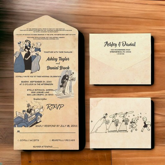 Retro Old Ancient Comic Stylish Wedding All In One Uitnodiging