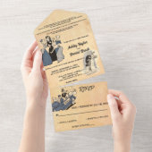 Retro Old Ancient Comic Stylish Wedding All In One Uitnodiging (Afscheurbaar)