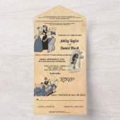 Retro Old Ancient Comic Stylish Wedding All In One Uitnodiging (Binnen)
