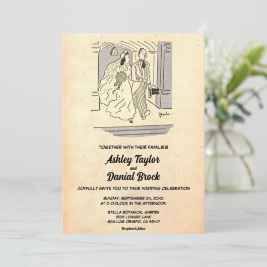  Retro Old Ancient Couple Pop Wedding Kaart (Staand voorkant)