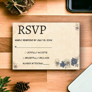 Retro Old Botanical Boho Floral Wedding RSVP Kaartje