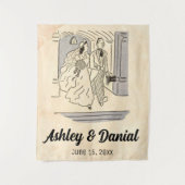  Retro Old Bride and Groom Classic Wedding Wandkleed (Voorkant)