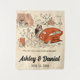 Retro Old Bride en Groom Funny Wedding Wandkleed