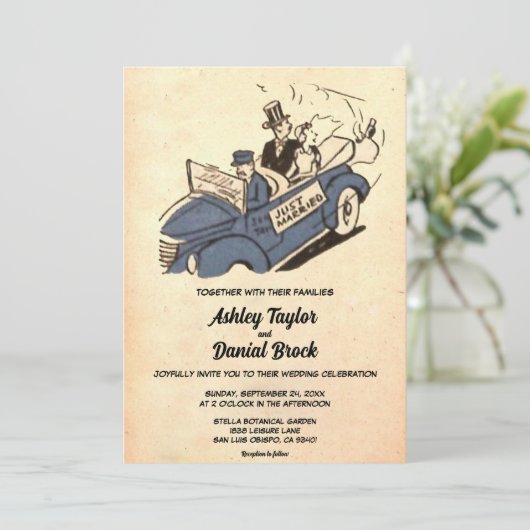  Retro Old Bride Groom Stylish Chic Wedding Kaart (Staand voorkant)