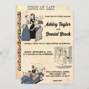 Retro Old Bride Groom Stylish Chic Wedding Kaart
