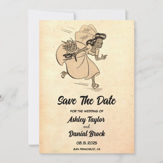  Retro Old Bride Wedding Save the Date Kaart (Voorkant)