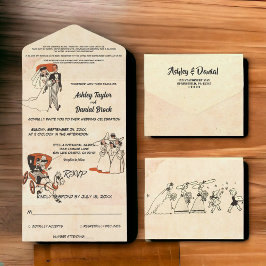  Retro Old Cartoon 50s Comic-Thémed Wedding All In One Uitnodiging