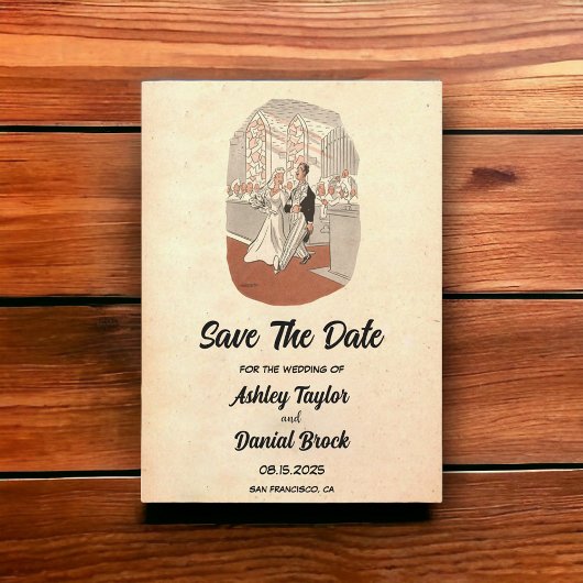 Retro Old Ceremony Wedding Save the Date Kaart