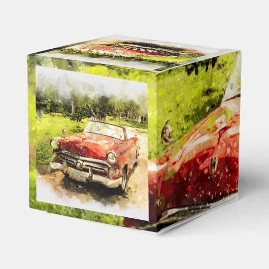Retro Old Classic Auto Waterverf Art Bedankdoosjes (Achterkant)