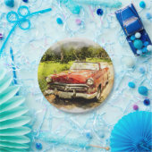  Retro Old Classic Auto Waterverf Art Papieren Bordje (Feest)