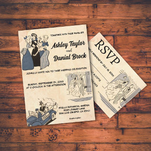  Retro Old Comic Book Stylish Chic Wedding Kaart