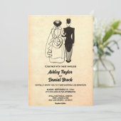  Retro Old Couple 50s Comic Rustic Wedding Kaart (Staand voorkant)