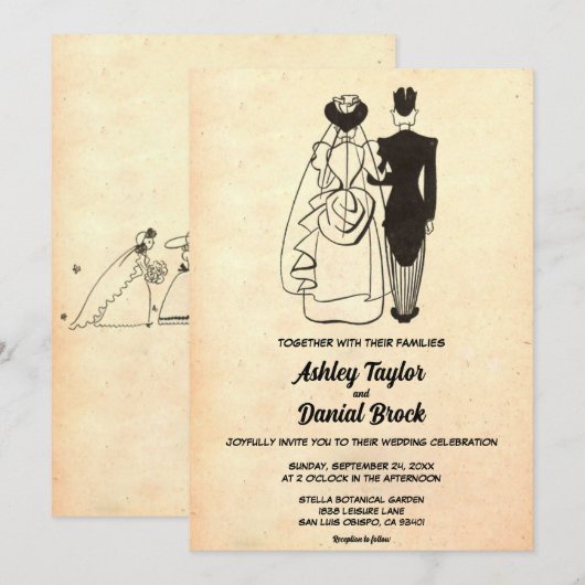  Retro Old Couple 50s Comic Rustic Wedding Kaart (Voorkant / Achterkant)